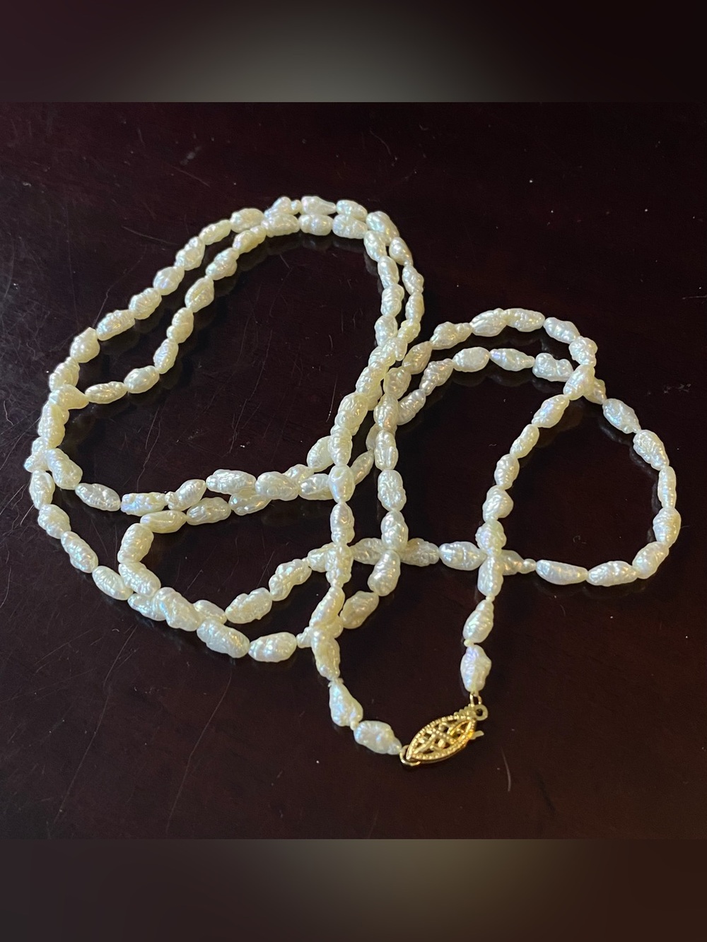14K Gold Clasp 30” Cultured Freshwater Baroque Rice Pearl Necklace